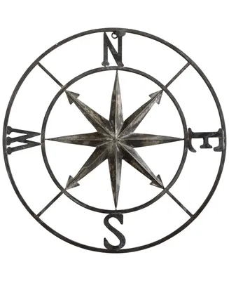 Metal Compass Wall Decor, Distressed Silver-Tone