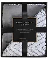 Christian Siriano Gray Chevron Luxury Faux-Fur Throw, 60" x 70"
