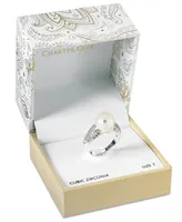 Charter Club Fine Silver Plate Pave & Imitation Pearl Ring, Created for Macy's