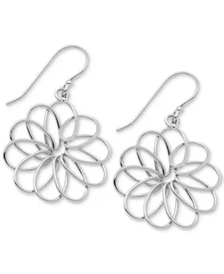 Essentials Medium Openwork Flower Drop Earrings in Silver-Plate