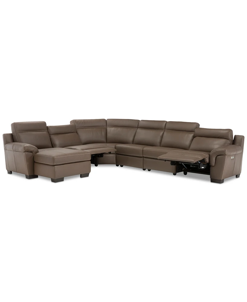 Julius Ii 150" 6-Pc. Leather Chaise Sectional Sofa With 2 Power Recliners, Headrests & Usb Outlet, Created for Macy's