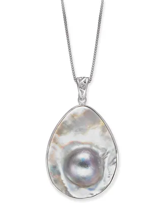 Mabe Blister Pearl (34 x 24mm) 18" Pendant Necklace in Sterling Silver
