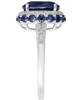 Blue Sapphire (4 ct. t.w.) and White Sapphire (1/3 ct. t.w.) Oval Ring in 10k White Gold