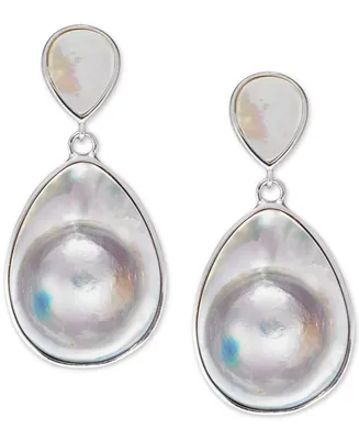 Mabe Blister Pearl (24 x 18mm, 10 x 8mm) Drop Earrings in Sterling Silver