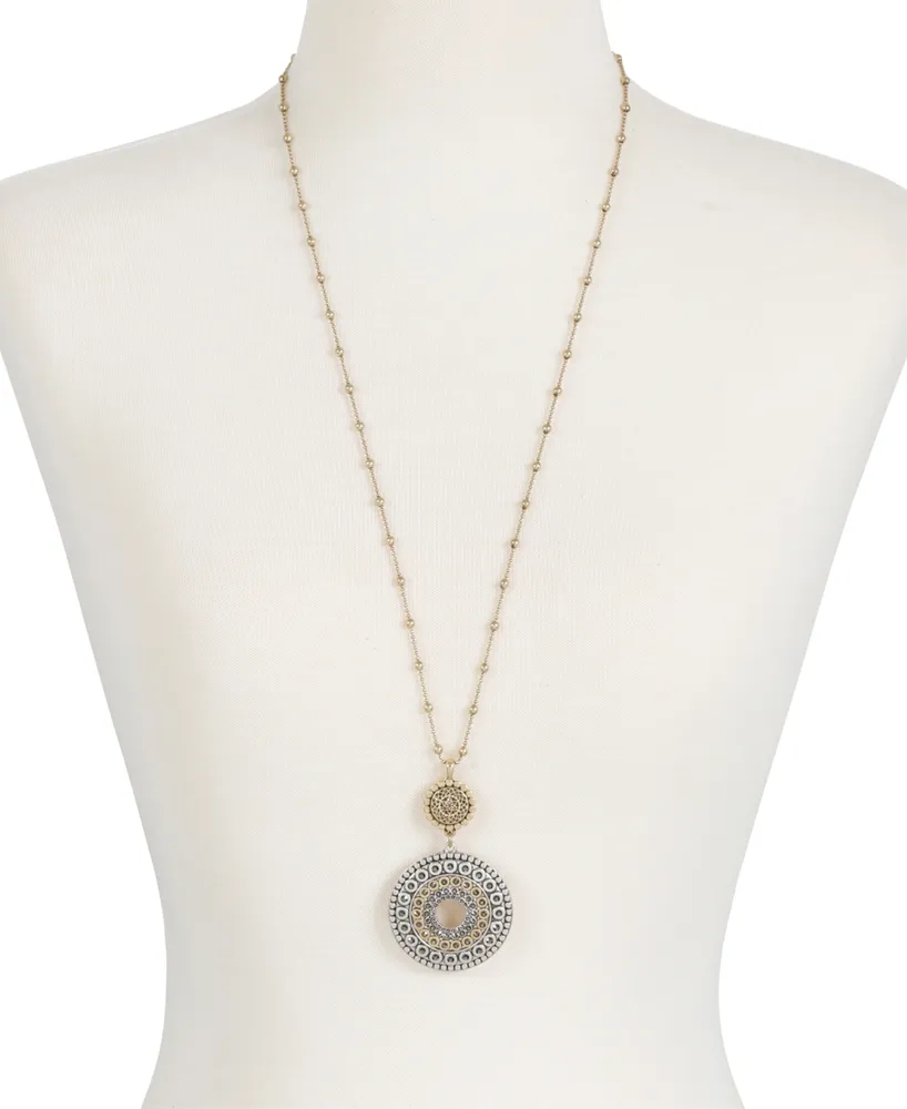 Lucky Brand Two-Toned Decorated Disc Pendant Necklace - Two
