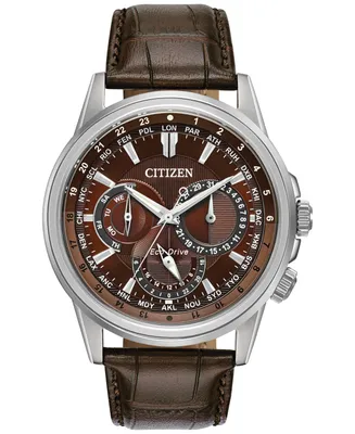 Citizen Eco-Drive Men's Calendrier Brown Leather Strap Watch 44mm
