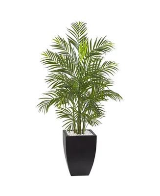 Nearly Natural 4.5' Areca Palm Uv-Resistant Indoor/Outdoor Artificial Tree in Black-Washed Planter