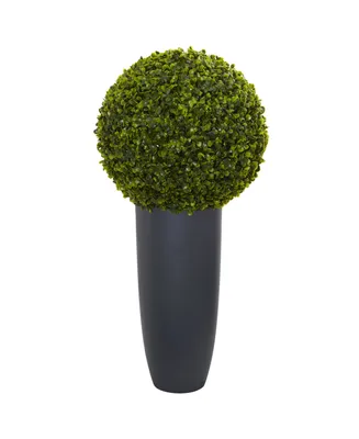Nearly Natural 30" Boxwood Artificial Topiary Plant in Gray Cylinder Planter