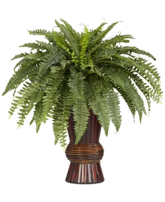 Nearly Natural Boston Fern Artificial Plant in Bamboo Vase