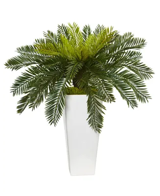 Nearly Natural Cycas Artificial Plant in White Planter