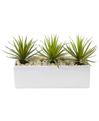 Nearly Natural Mini Agave Artificial Plants in Rectangular Ceramic Planter