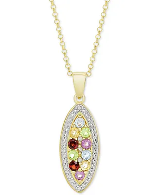 Multi-Gemstone (3/4 ct. t.w.) & Diamond Accent Mosaic 18" Pendant Necklace in 14k Gold-Plated Sterling Silver - Multi