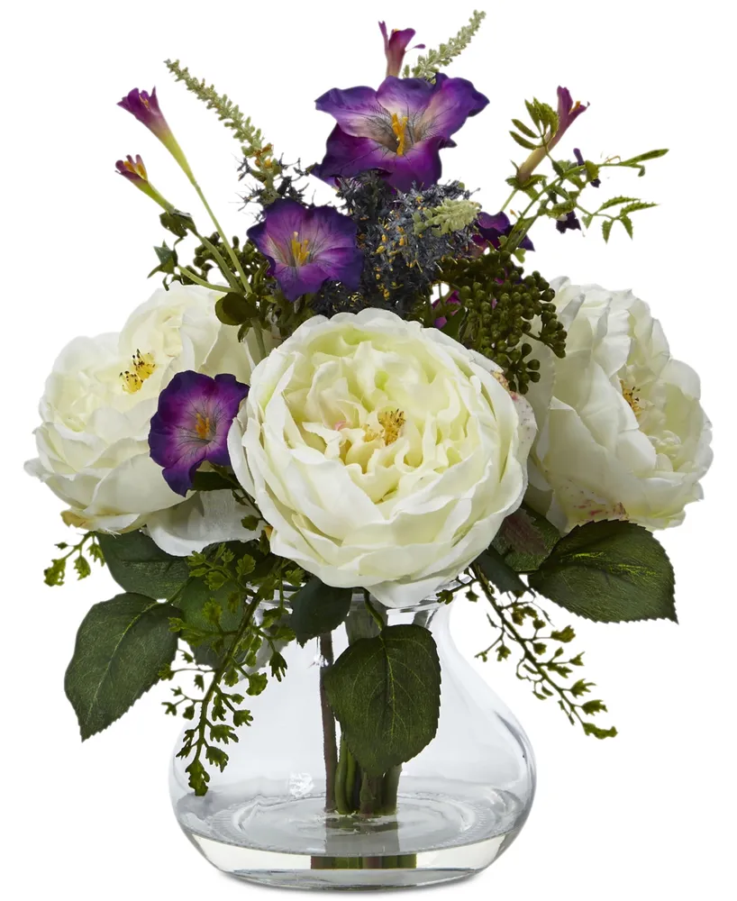 Nearly Natural Rose and Morning Glory Artificial Arrangement with Vase