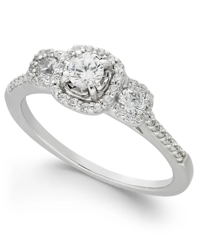 Diamond Triple Halo Engagement Ring (1/2 ct. t.w.) in 14k White Gold