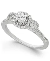 Diamond Triple Halo Engagement Ring (1/2 ct. t.w.) in 14k White Gold