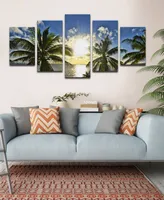 Ready2HangArt Niue Palms Sunset 5 Piece Wrapped Canvas Coastal Wall Art Set, 30" x 60"