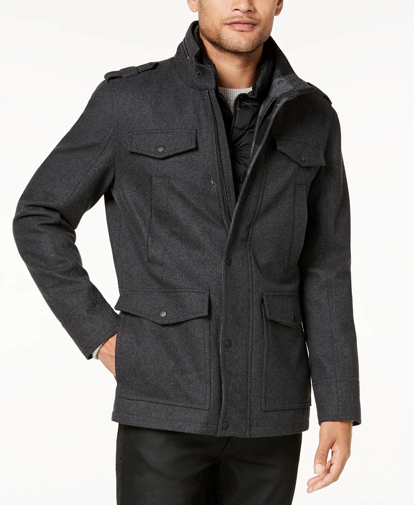 Guess Men's Military-Inspired Coat with Plaid Detail, Created for Macy's