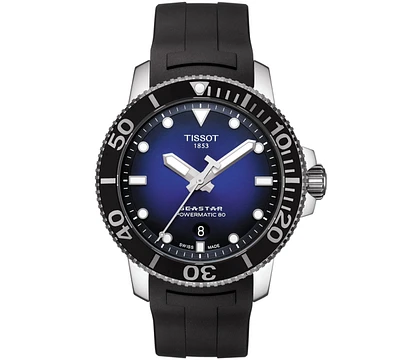 Tissot Men's Swiss Automatic Seastar 1000 Powermatic 80 Black Rubber Strap Diver Watch 43mm
