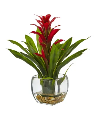 Nearly Natural Bromeliad Artificial Arrangement in Glass Vase