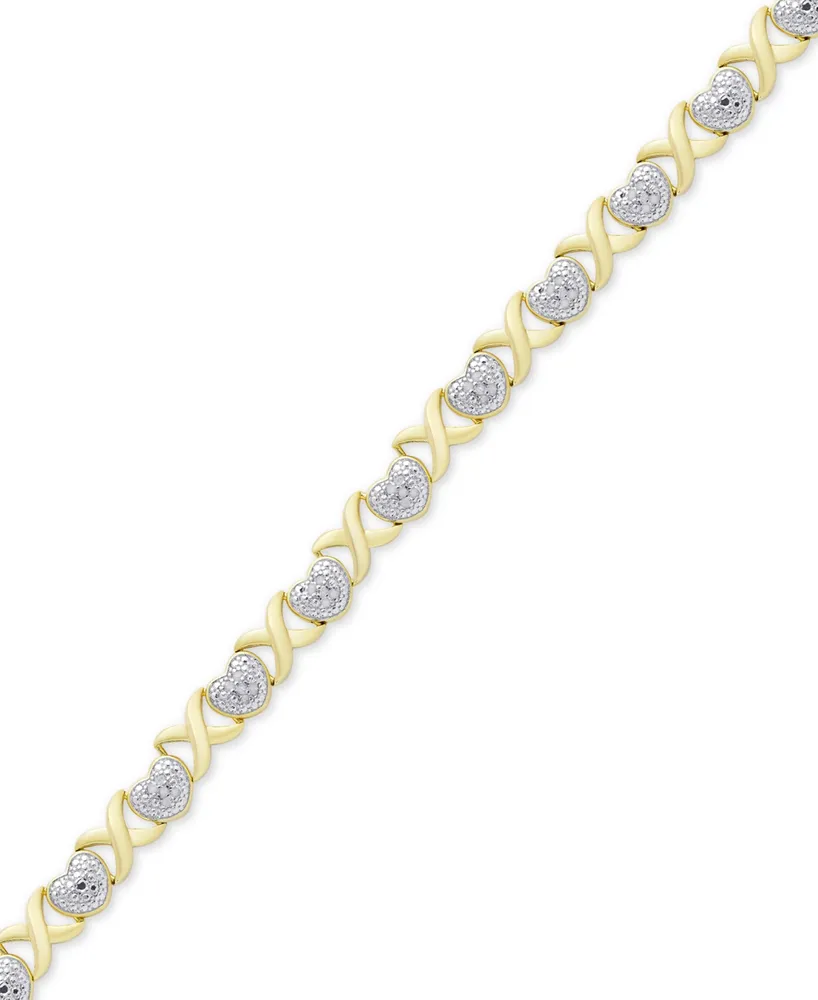 Diamond Accent Heart X Link Bracelet Silver Plate or Gold Rose