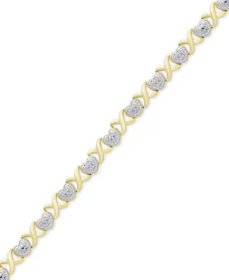 Diamond Accent Heart X Link Bracelet Silver Plate or Gold Rose