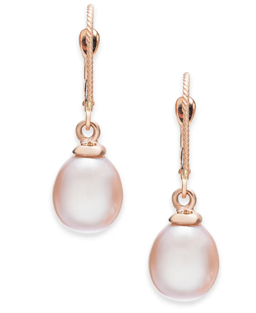 Pink Cultured Freshwater Pearl (8-1/2mm) Drop Earrings in 14k Rose Gold