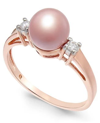 Pink Cultured Freshwater Pearl (7mm) & Diamond Accent Ring in 14k Rose Gold