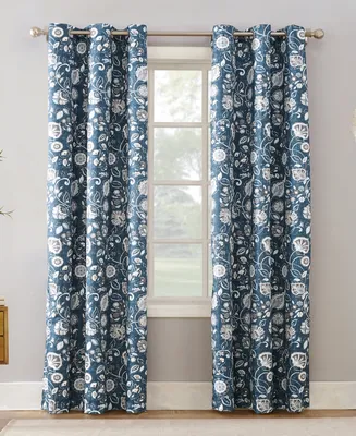 Sun Zero Jorah Botanical Print Thermal Insulated Room Darkening Grommet Curtain Panel