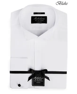 Michelsons of London Classic/Regular Fit Stretch Solid Wing Collar French Cuff Tuxedo Shirt