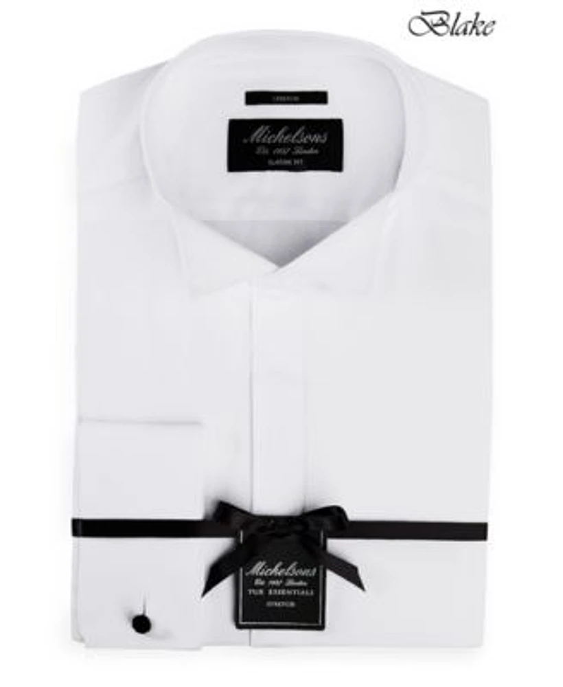 Michelsons Of London Mens Stretch Solid Wing Collar French Cuff Tuxedo Shirt Regular Slim Fit