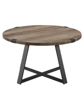 30" Metal Wrap Round Coffee Table - Grey Wash/Black