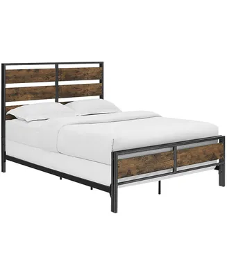 Walker Edison Queen Size Metal and Wood Plank Bed