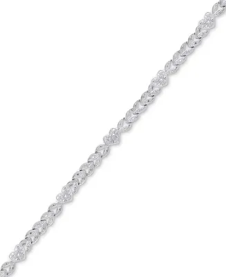 Diamond Accent Leaf & Heart Link Bracelet in Silver-Plate