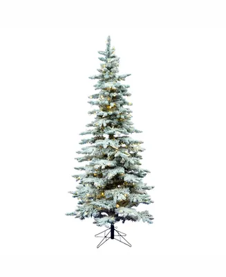 Vickerman 7.5' Flocked Utica Fir Slim Artificial Christmas Tree with 400 Warm White Led Lights