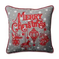 Ornamental Christmas Grey-Red 16.5" Throw Pillow
