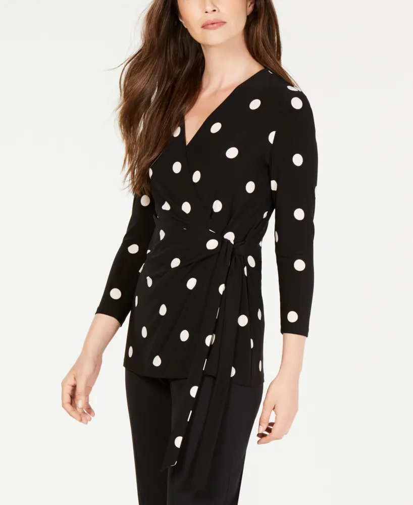 Anne Klein Petite Dot-Print Side-Tie Top