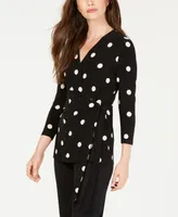 Anne Klein Petite Dot-Print Side-Tie Top