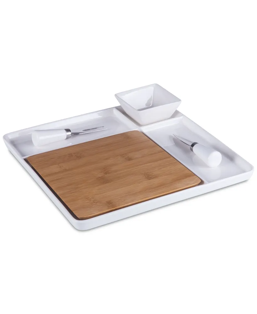 Picnic Time Icon Glass Top Cutting Board & Knife Set