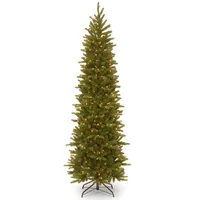 National Tree 7.5' Feel Real Grande Fir Pencil Slim Hinged Tree with 350 Clear Lights