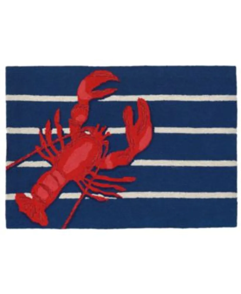 Liora Manne Front Porch Indoor Outdoor Lobster On Stripes Navy Area Rugs