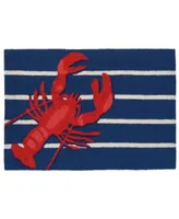 Liora Manne Front Porch Indoor Outdoor Lobster On Stripes Navy Area Rugs