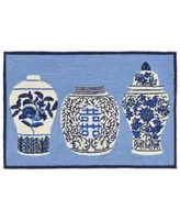 Liora Manne Front Porch Indoor Outdoor Ginger Jars Blue Area Rugs