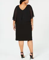 Connected Plus Chiffon Cape Sheath Dress