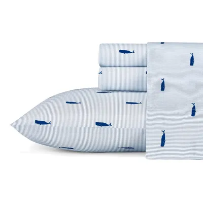 Nautica Whale Stripe Cotton Percale -Piece Sheet Set