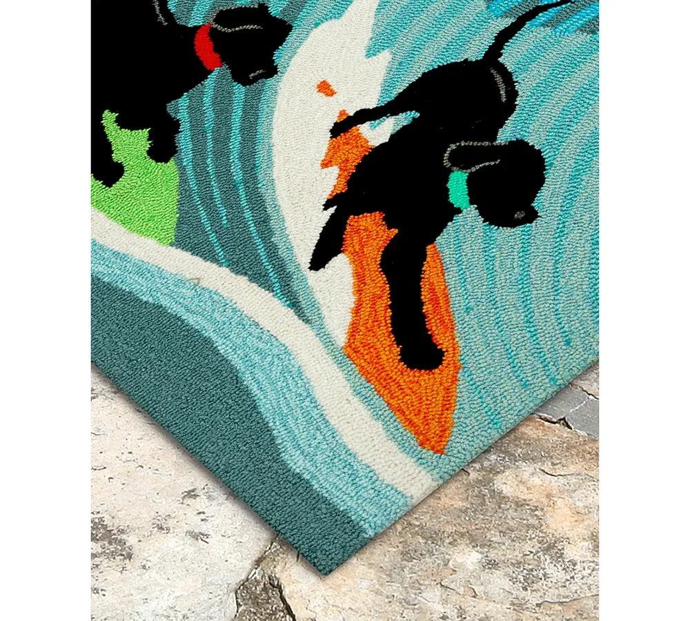 Liora Manne Front Porch Indoor/Outdoor Surfing Dogs Ocean 2'6" x 4' Area Rug