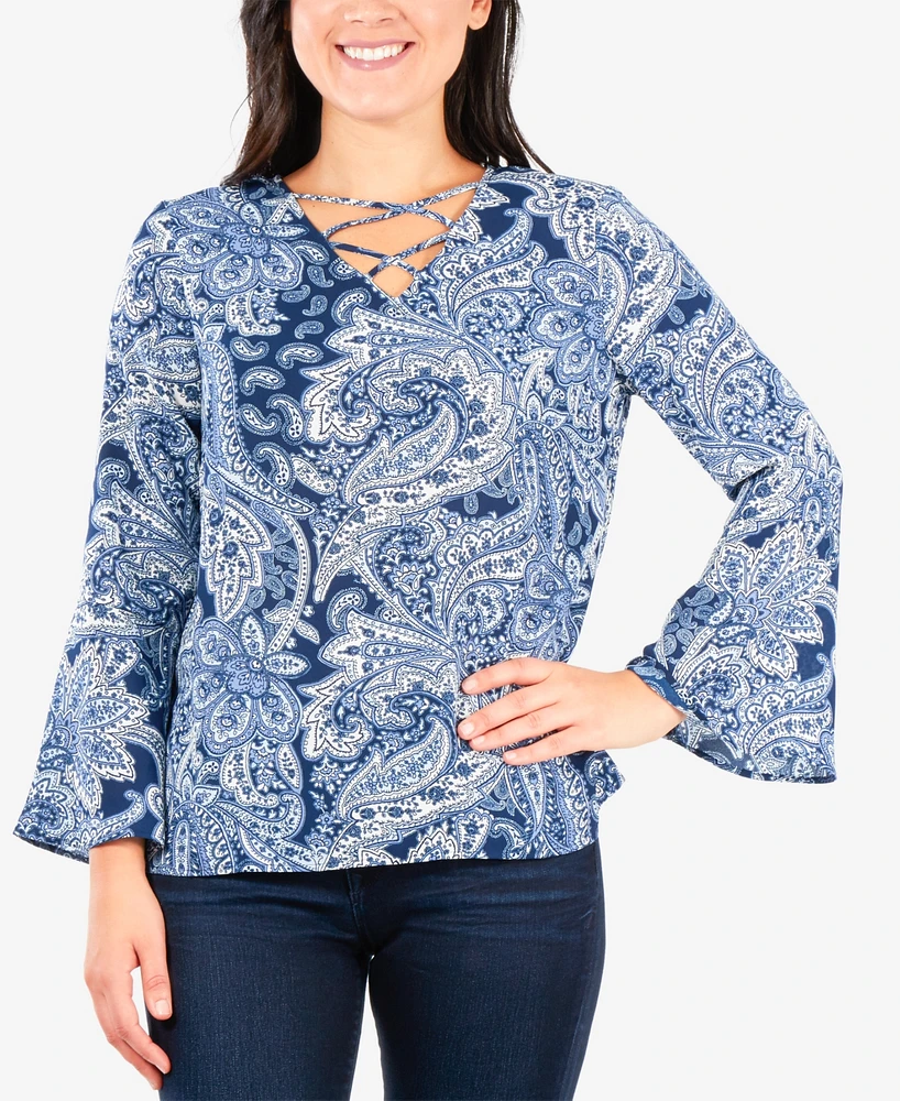 Ny Collection Bell-Sleeve Lattice Top