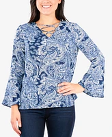 Ny Collection Bell-Sleeve Lattice Top