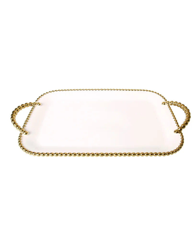 Classic Touch Porcelain Tray With Gold Beaded Borders and Handles