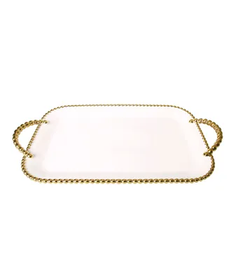 Classic Touch Porcelain Tray With Gold Beaded Borders and Handles