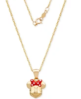 Disney Children's Minnie Mouse 15" Pendant Necklace with Enamel Bow in 14k Gold